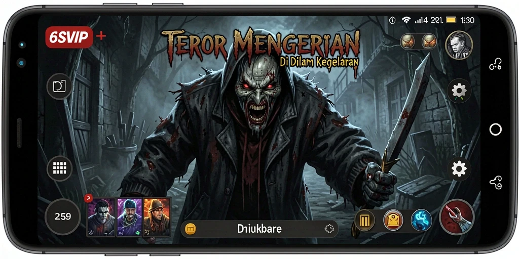 Tangkapan layar utama gameplay 6SVIP dengan suasana horor yang mencekam.