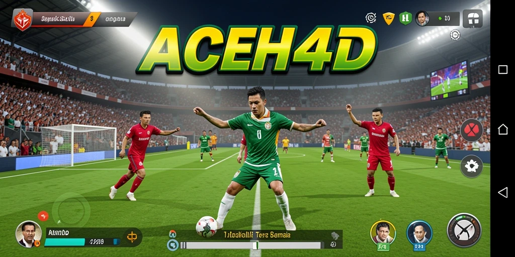 Screenshot gameplay ACEH4D menampilkan aksi seru di lapangan sepak bola.