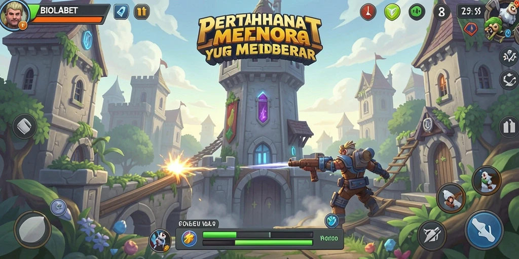 Tampilan gameplay menarik dari BIOLABET dengan menara pertahanan.