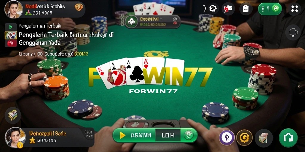 Screenshot permainan FORWIN77 dengan tampilan meja Poker yang menegangkan.