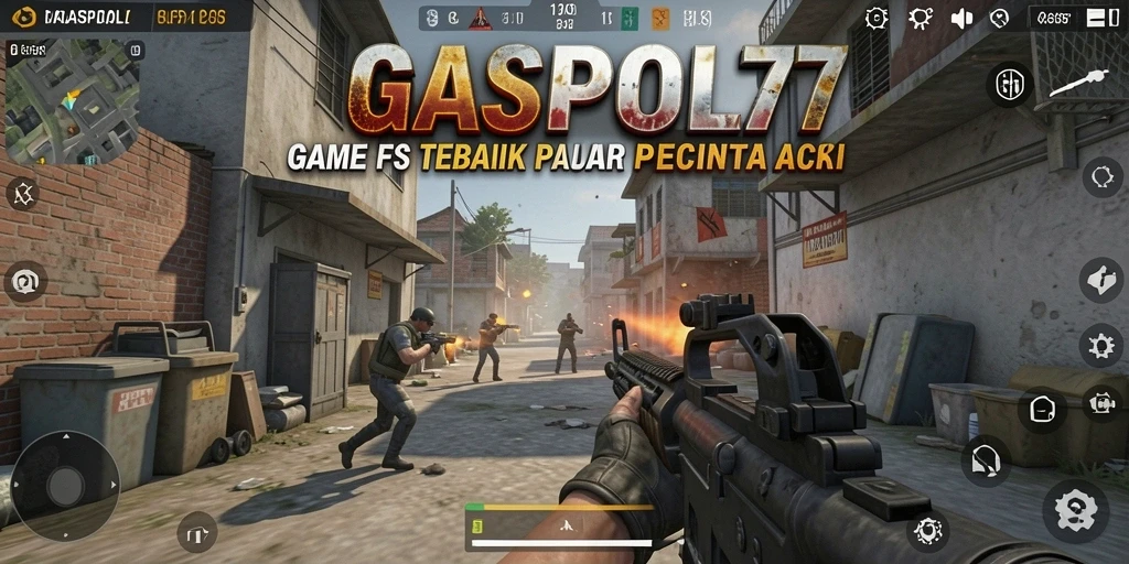 Screenshot GASPOL77 menampilkan aksi tembak-menembak yang intens.