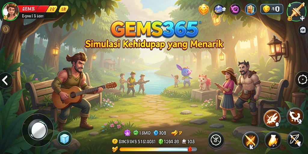 Tangkapan layar utama GEMS365 yang menunjukkan pengalaman simulasi yang mendalam.