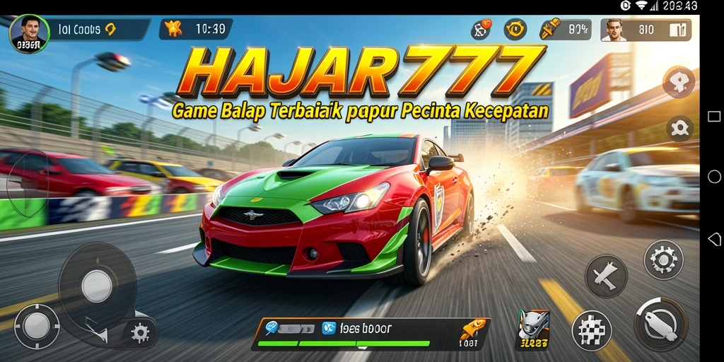 Screenshot utama HAJAR777 menampilkan aksi balapan yang mendebarkan.