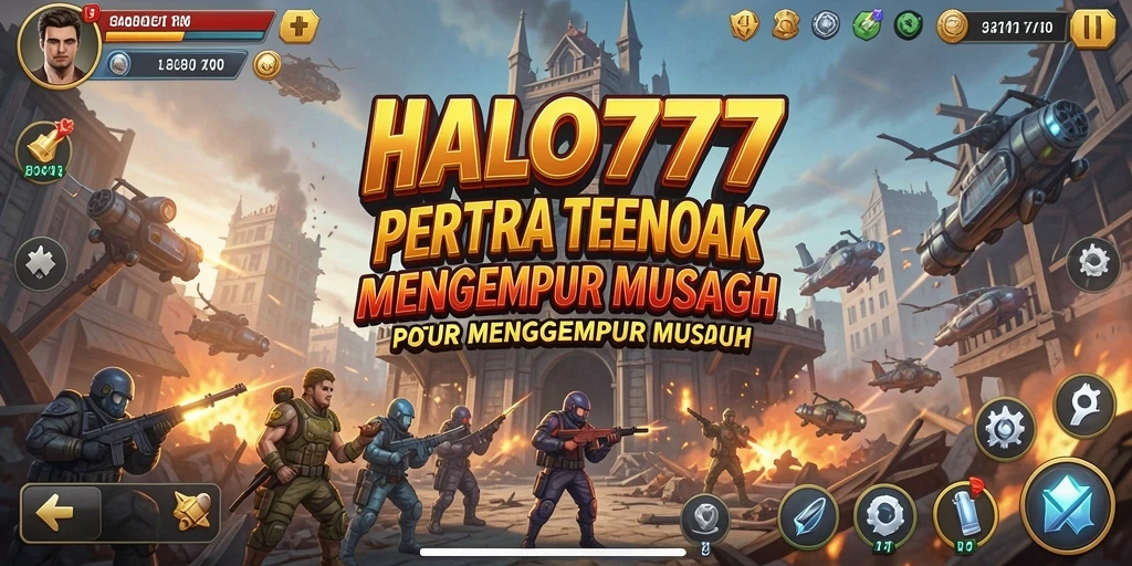 Screenshot gameplay HALO777 menampilkan strategi Tower Defense yang intens.