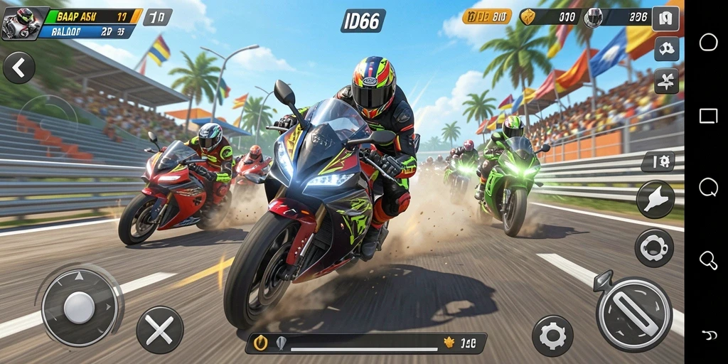 Gameplay balap motor yang seru dan menegangkan di ID66.