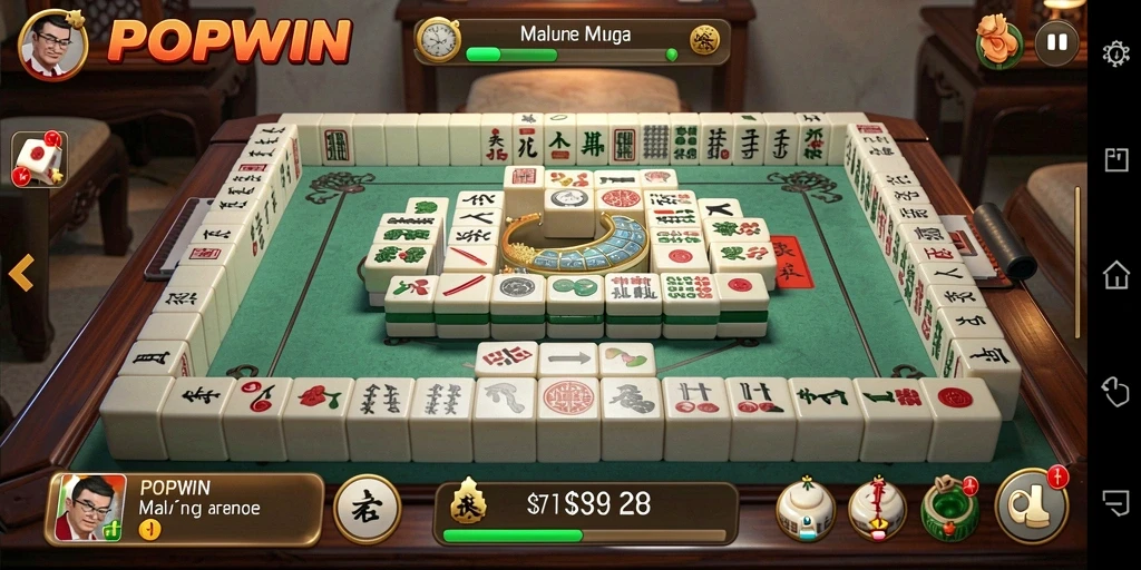 Gameplay seru POPWIN menampilkan ubin Mahjong yang berwarna-warni.