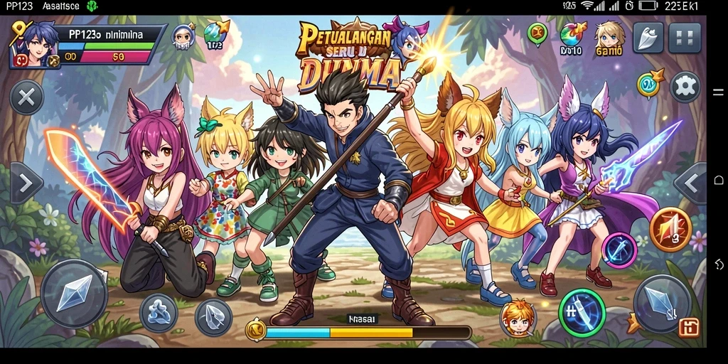 Screenshot PP123 menampilkan aksi seru dengan karakter anime yang dinamis.