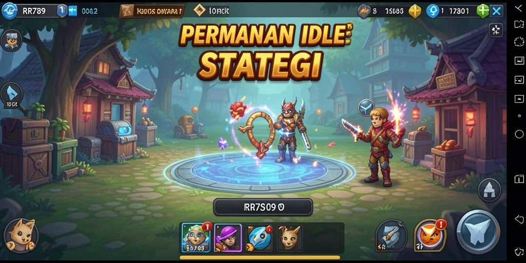 Screenshot permainan Idle RR789 yang menunjukkan kemajuan pengguna.