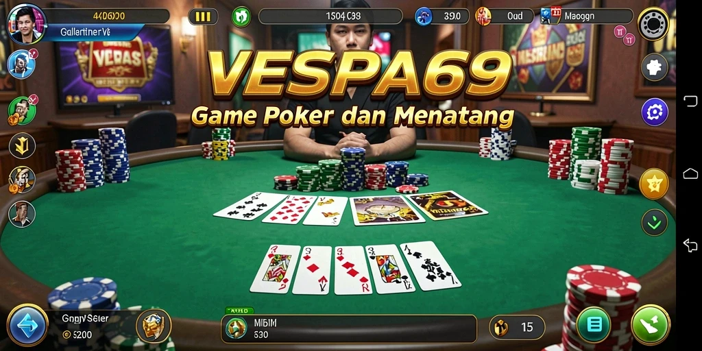 Tangkapan layar gameplay VESPA69 menampilkan pengalaman Poker yang seru.